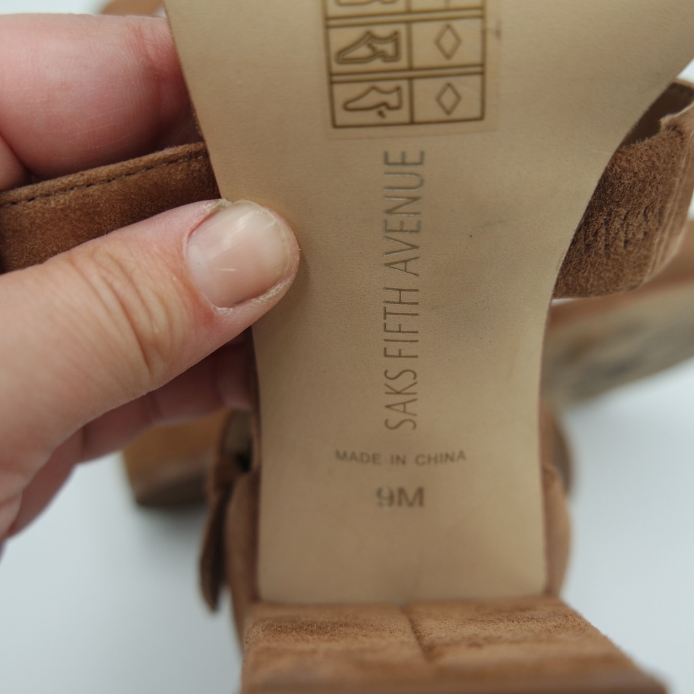 Saks Fifth Avenue Tan Suede Strappy Gladiator Block Heel Sandals Womens 9M - Picture 8 of 8